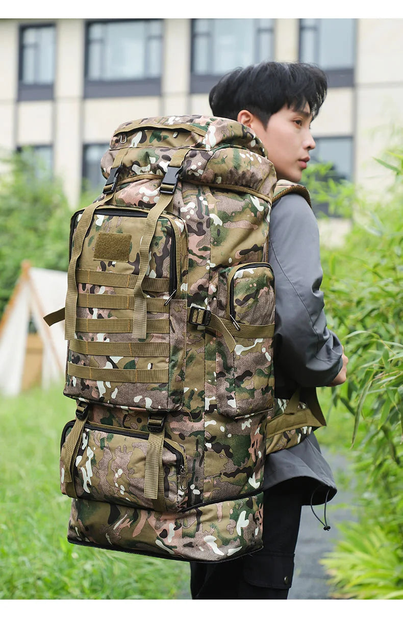 100l waterproof nylon outdoor backpack multi pocket detachable suspension - product image