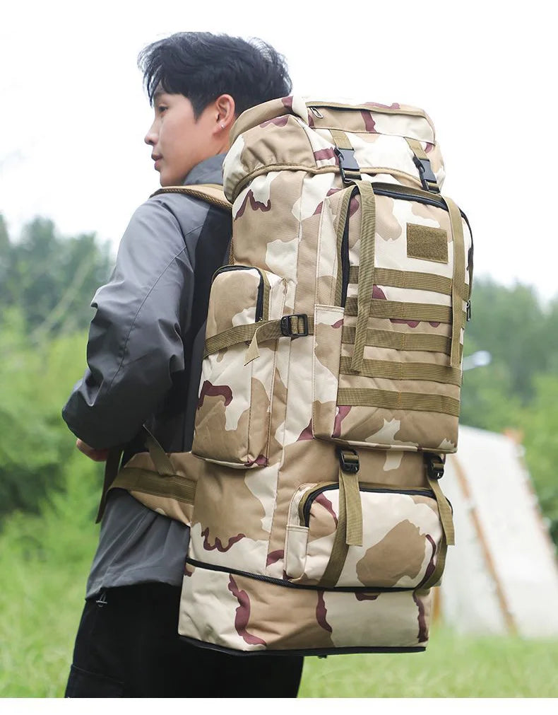 100l waterproof nylon outdoor backpack multi pocket detachable suspension - product image