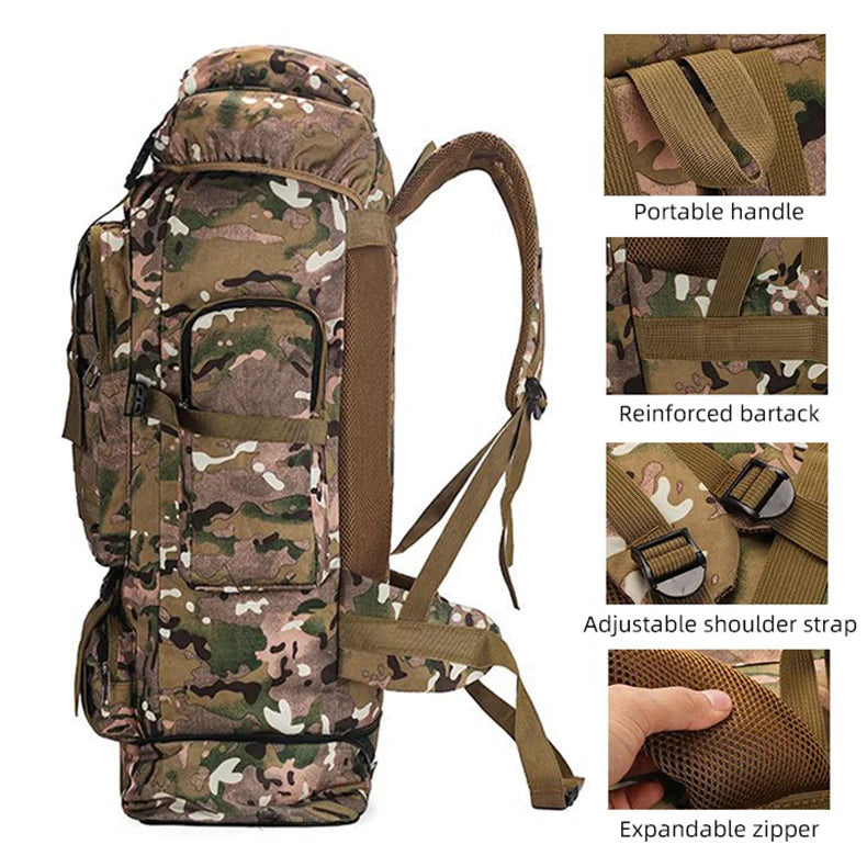 100l waterproof nylon outdoor backpack multi pocket detachable suspension - product image