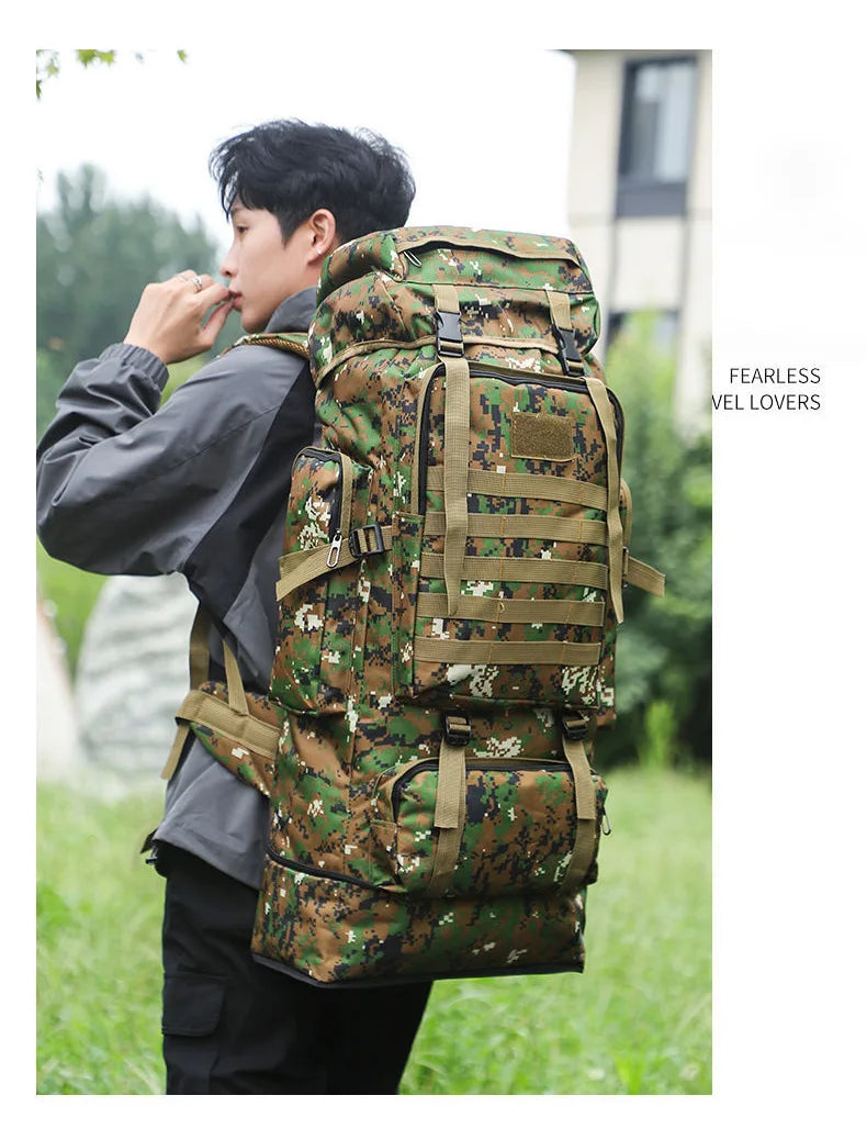 100l waterproof nylon outdoor backpack multi pocket detachable suspension - product image