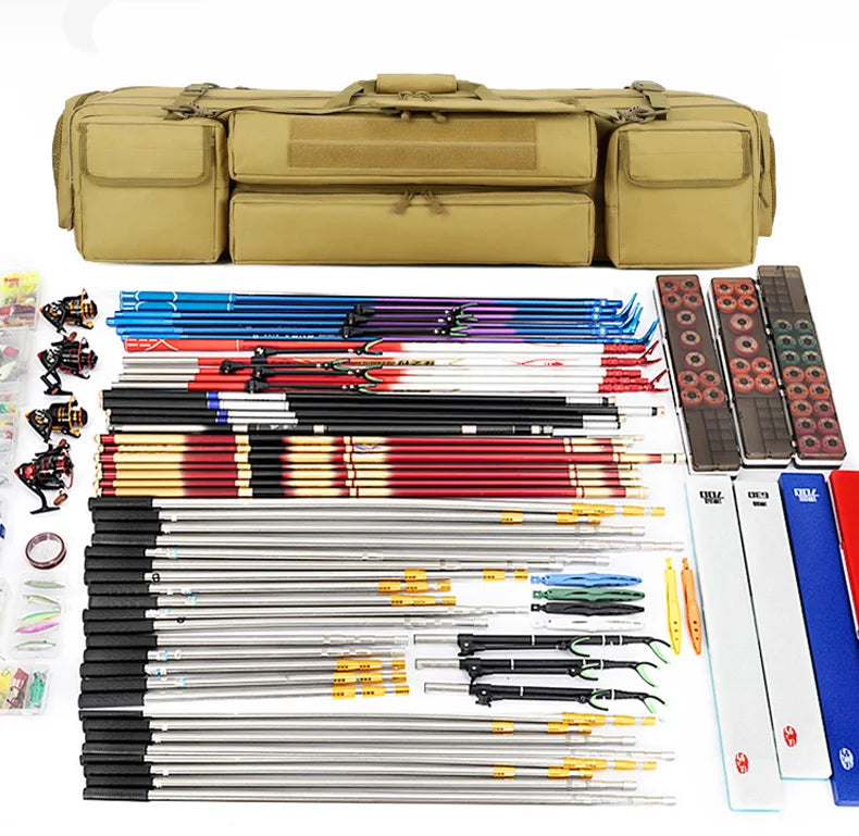 120cm nylon tactical fishing rod bag with multiple pockets, camouflage options - product image