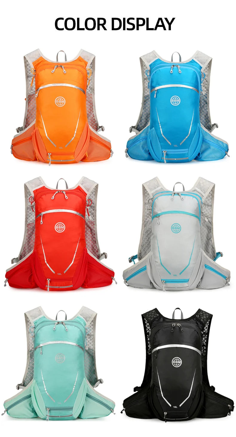 16l outdoor hydrating running backpack with safety whistle and reflective strips - product image