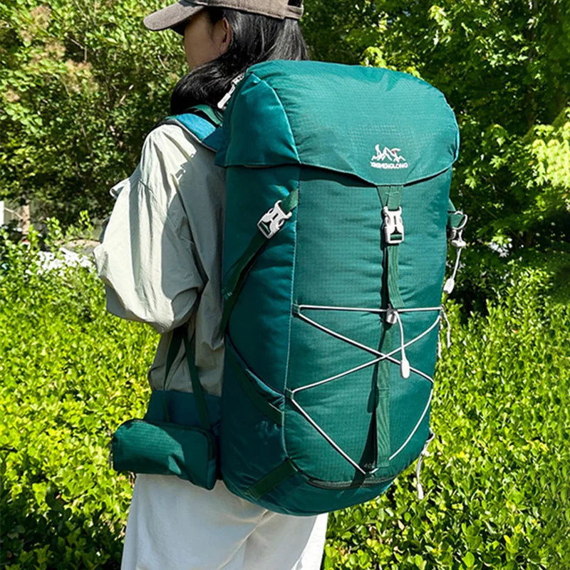40l waterproof nylon camping hiking backpack with multiple compartments - product image