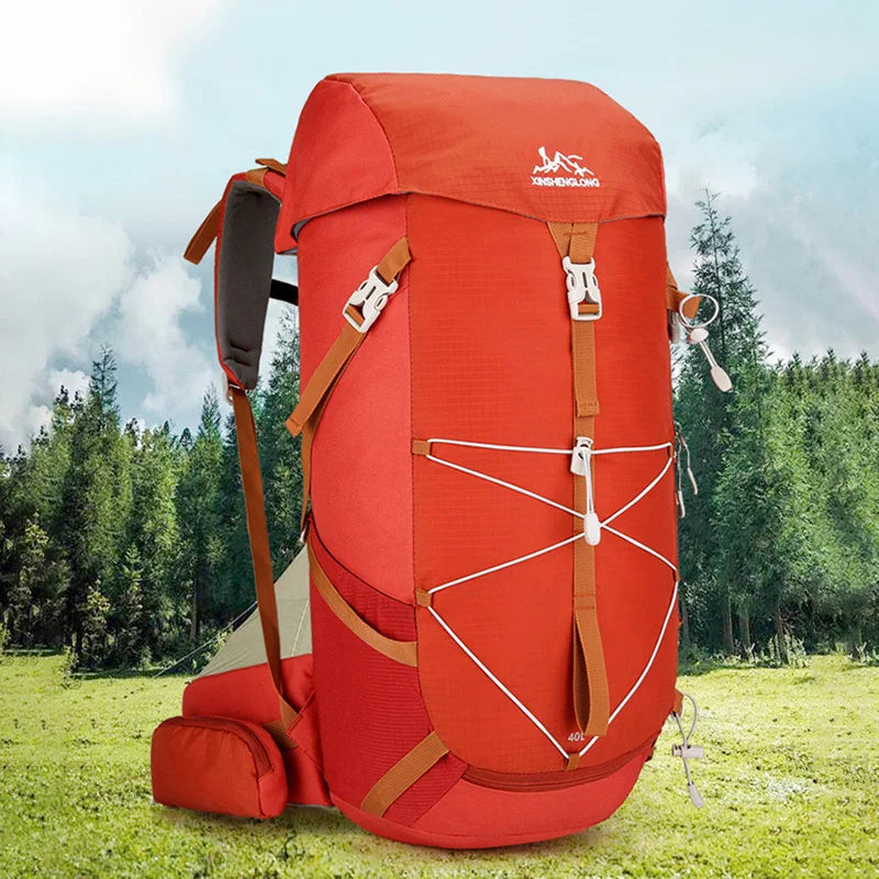 40l waterproof nylon camping hiking backpack with multiple compartments - product image