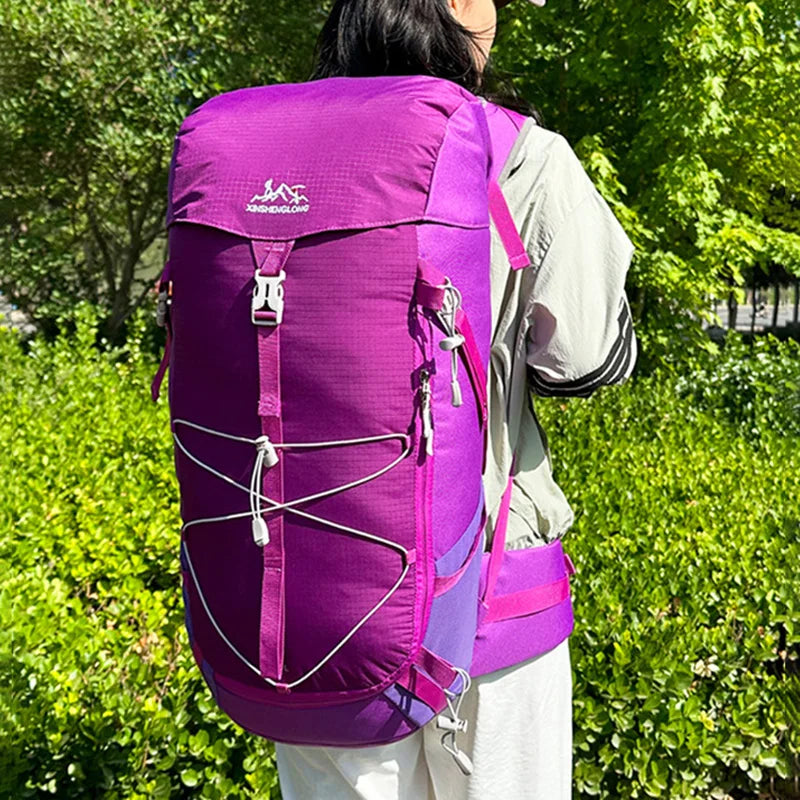 40l waterproof nylon camping hiking backpack with multiple compartments - product image