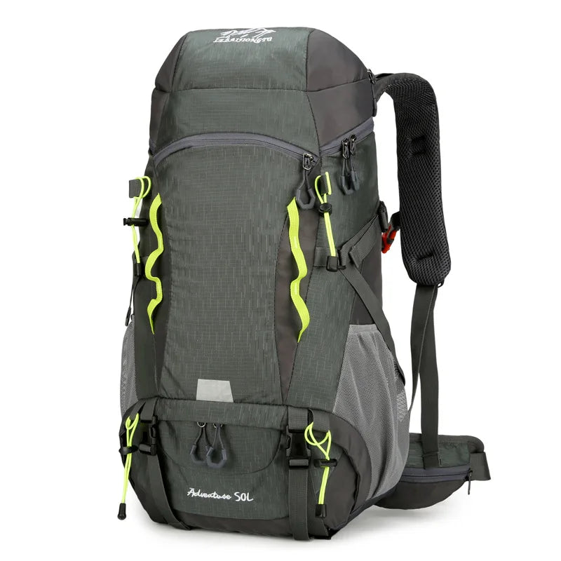 50l waterproof camping backpack with rain cover and multi-pocket design, nylon - product image