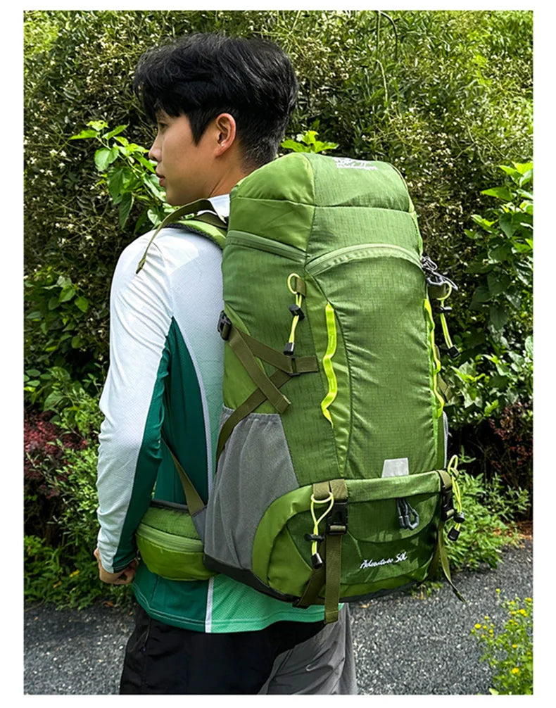 50l waterproof camping backpack with rain cover and multi-pocket design, nylon - product image