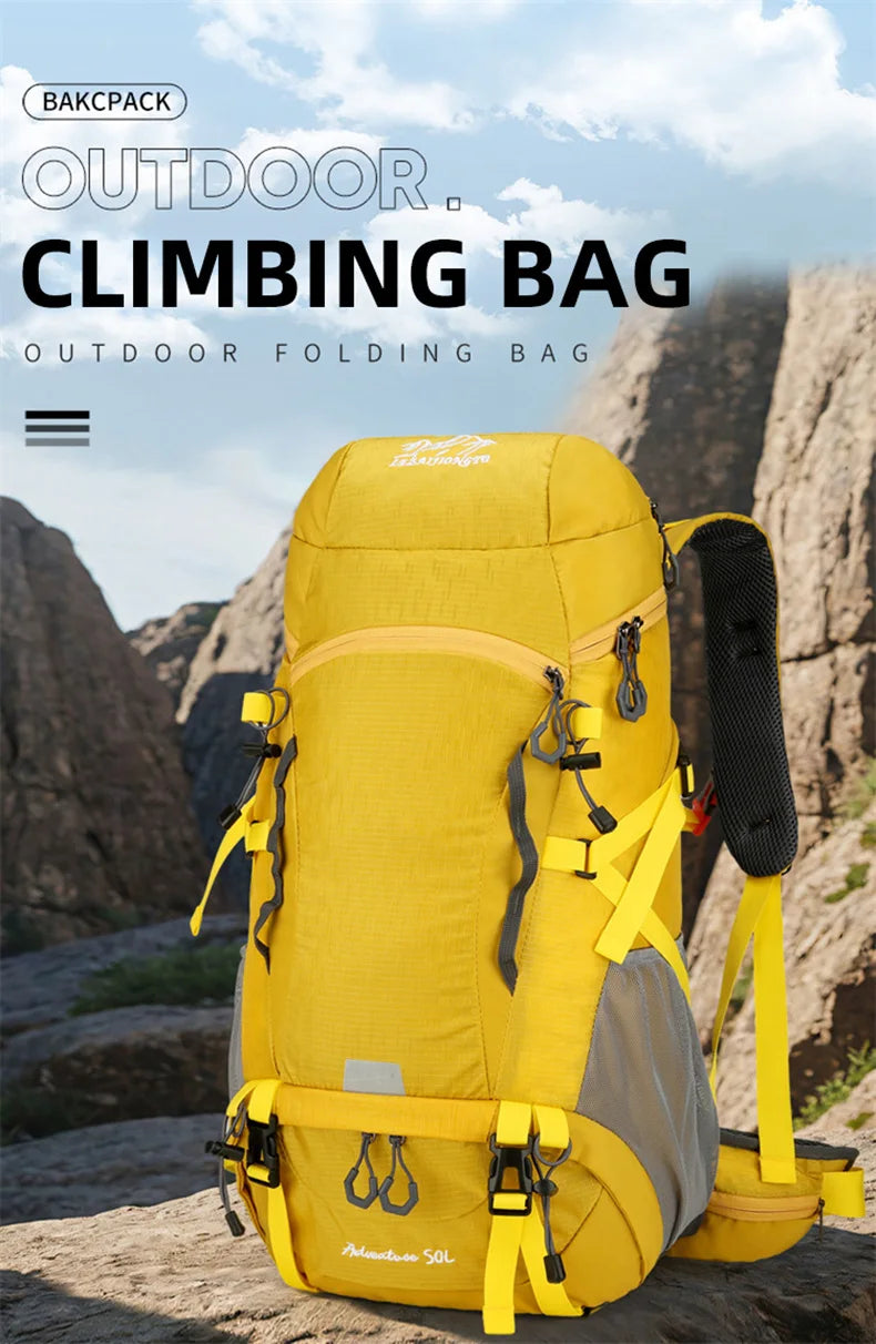 50l waterproof camping backpack with rain cover and multi-pocket design, nylon - product image