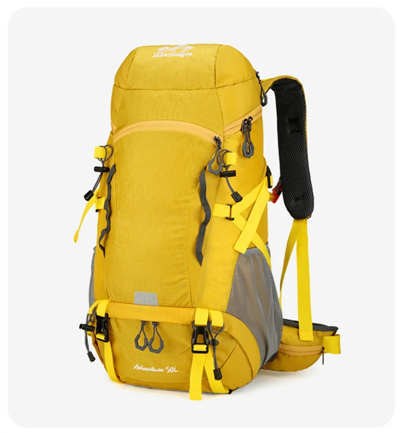 50l waterproof camping backpack with rain cover and multi-pocket design, nylon - product image