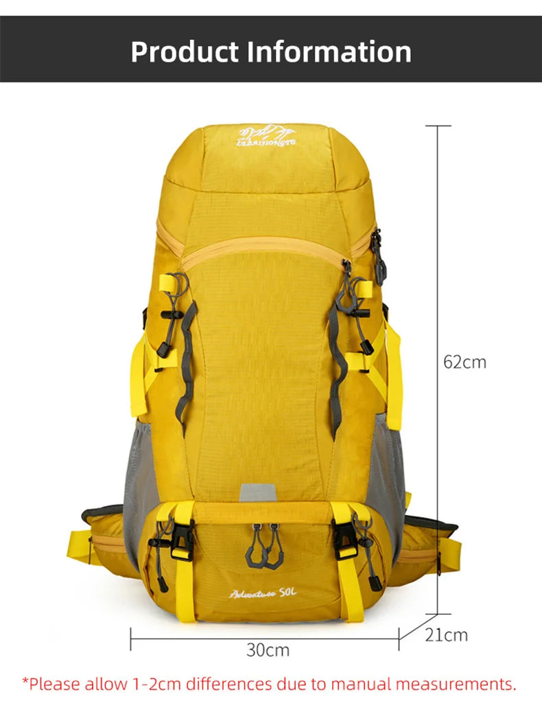 50l waterproof camping backpack with rain cover and multi-pocket design, nylon - product image