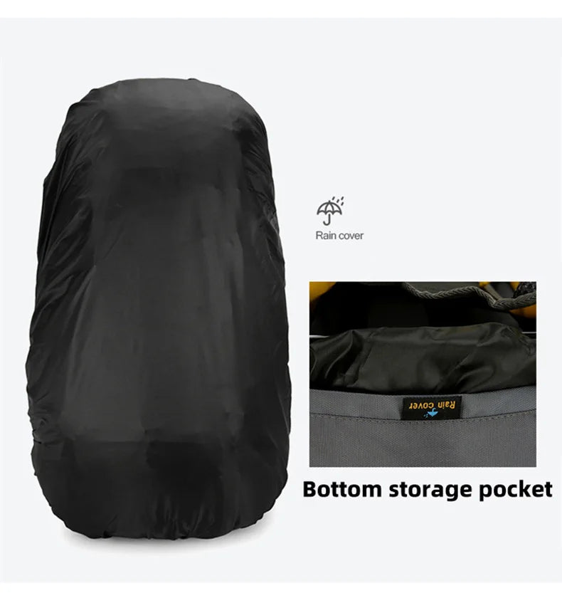50l waterproof camping backpack with rain cover and multi-pocket design, nylon - product image
