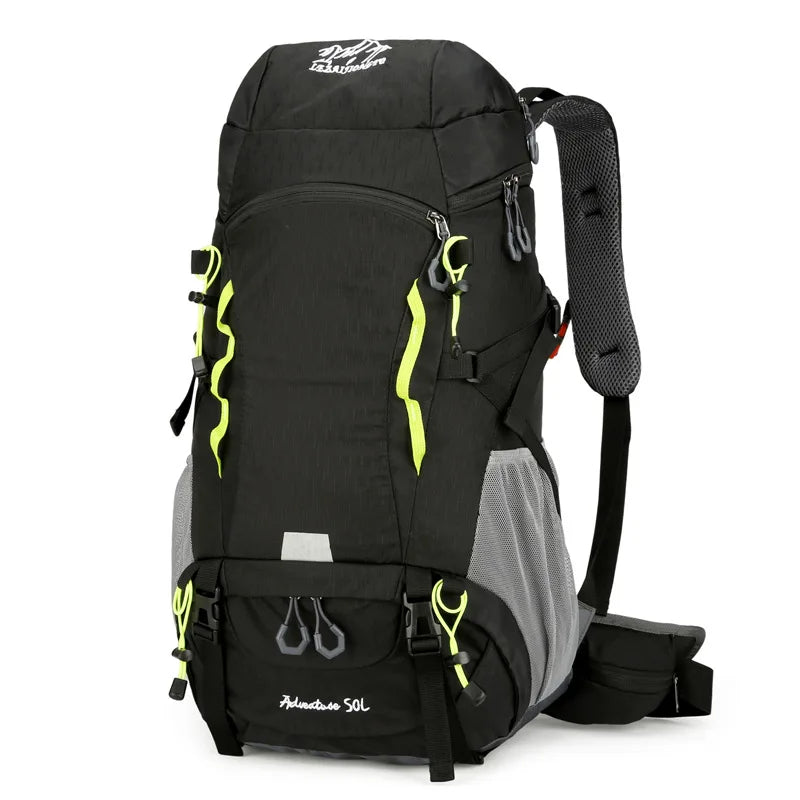 50l waterproof camping backpack with rain cover and multi-pocket design, nylon - product image