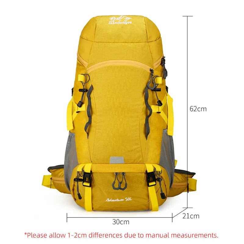 50l waterproof camping backpack with rain cover and multi-pocket design, nylon - product image