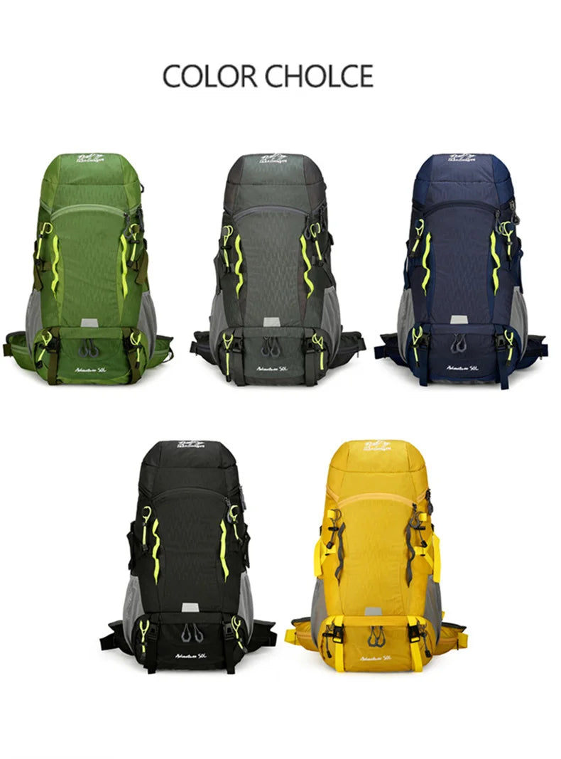 50l waterproof camping backpack with rain cover and multi-pocket design, nylon - product image