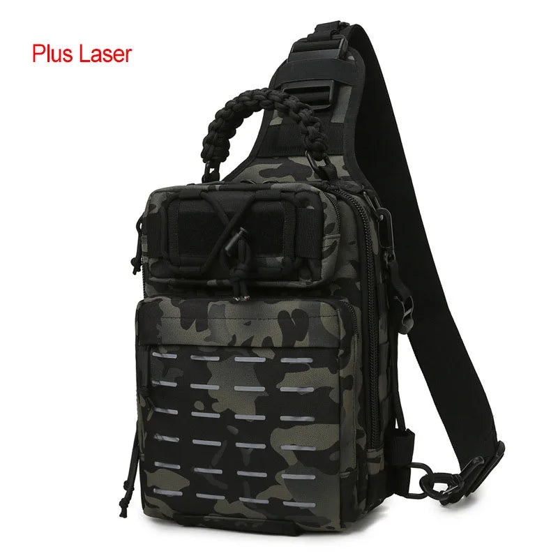 600d nylon tactical camping hiking chest sling backpack with multiple pockets - product image