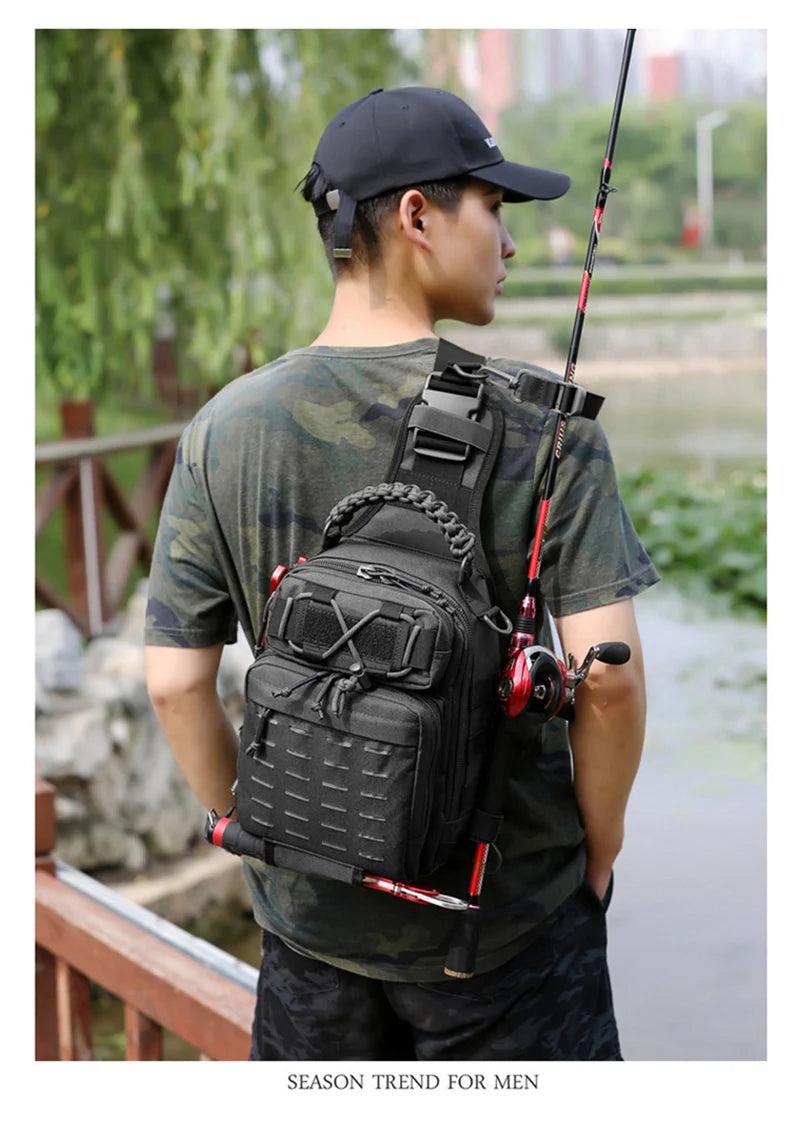 600d nylon tactical camping hiking chest sling backpack with multiple pockets - product image