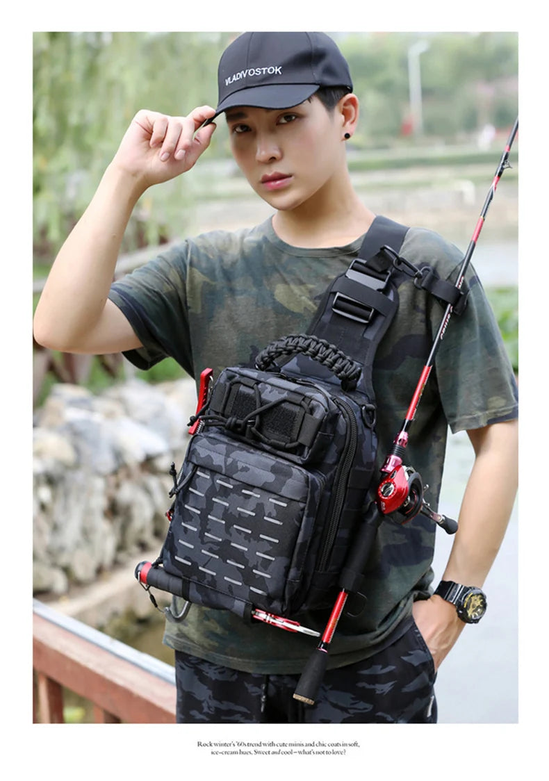600d nylon tactical camping hiking chest sling backpack with multiple pockets - product image
