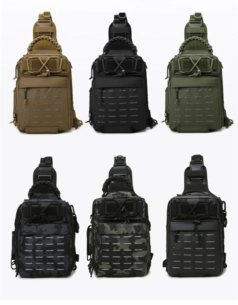 600d nylon tactical camping hiking chest sling backpack with multiple pockets - product image