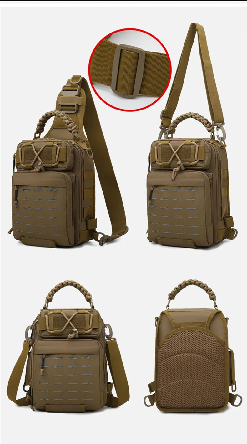 600d nylon tactical camping hiking chest sling backpack with multiple pockets - product image