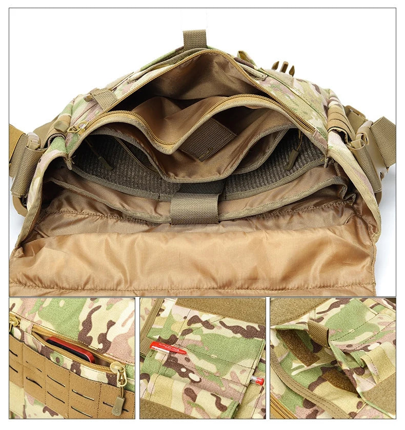 600d nylon tactical molle laptop messenger backpack with multiple compartments - product image