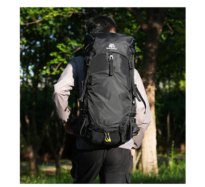 60l climbing camping backpack with rain cover and hydration compatibility, nylon - product image
