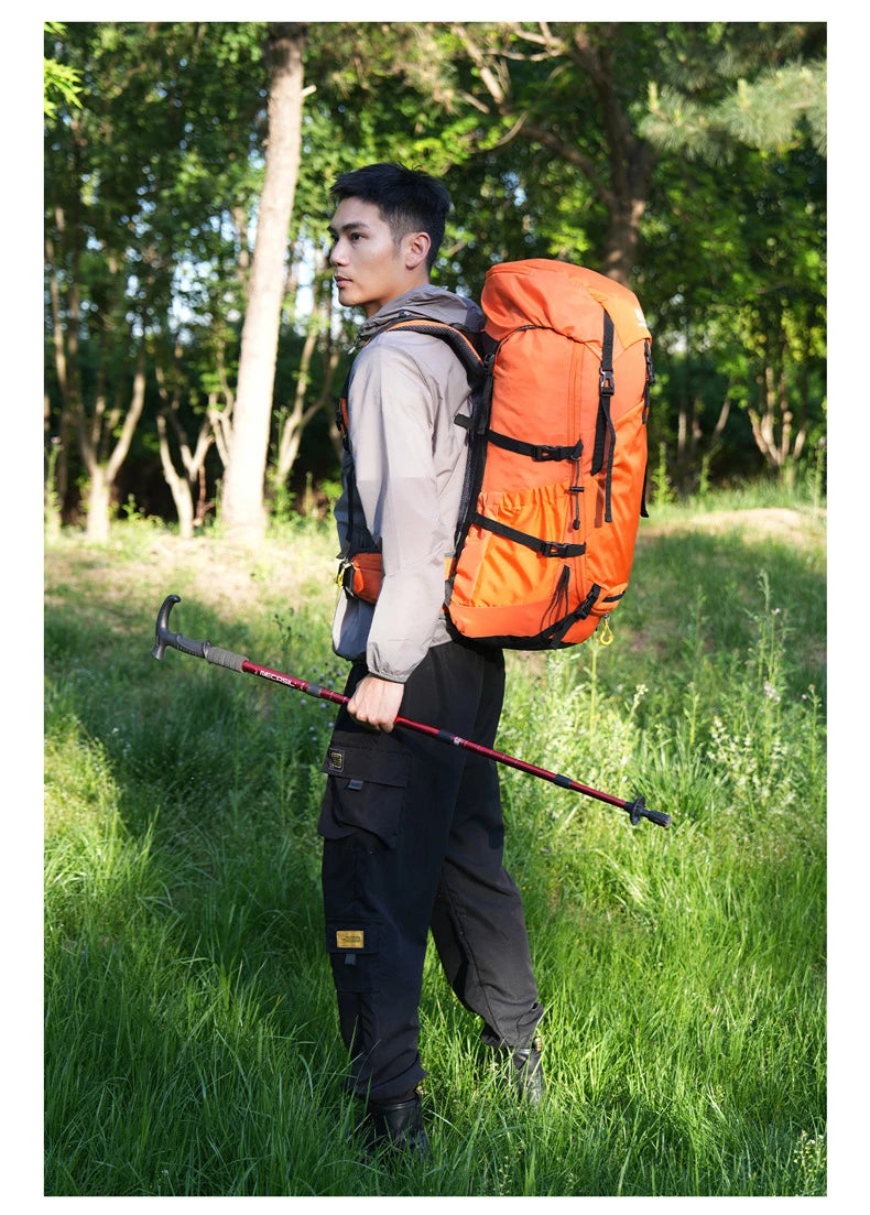 60l climbing camping backpack with rain cover and hydration compatibility, nylon - product image