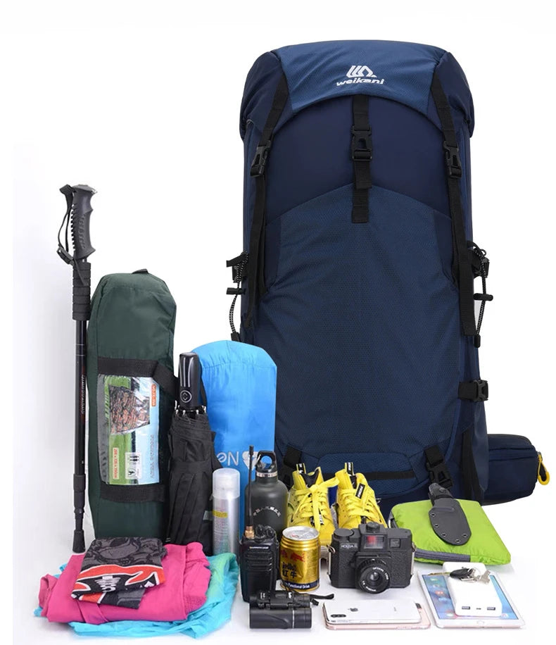 60l climbing camping backpack with rain cover and hydration compatibility, nylon - product image