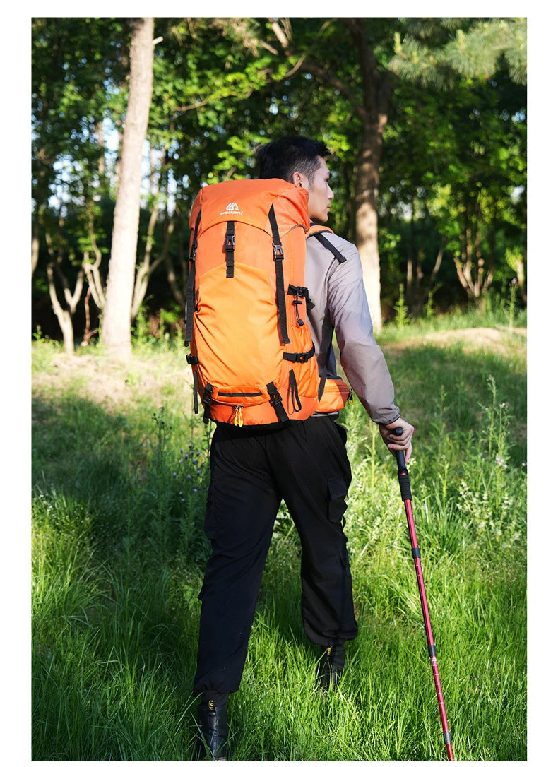 60l climbing camping backpack with rain cover and hydration compatibility, nylon - product image