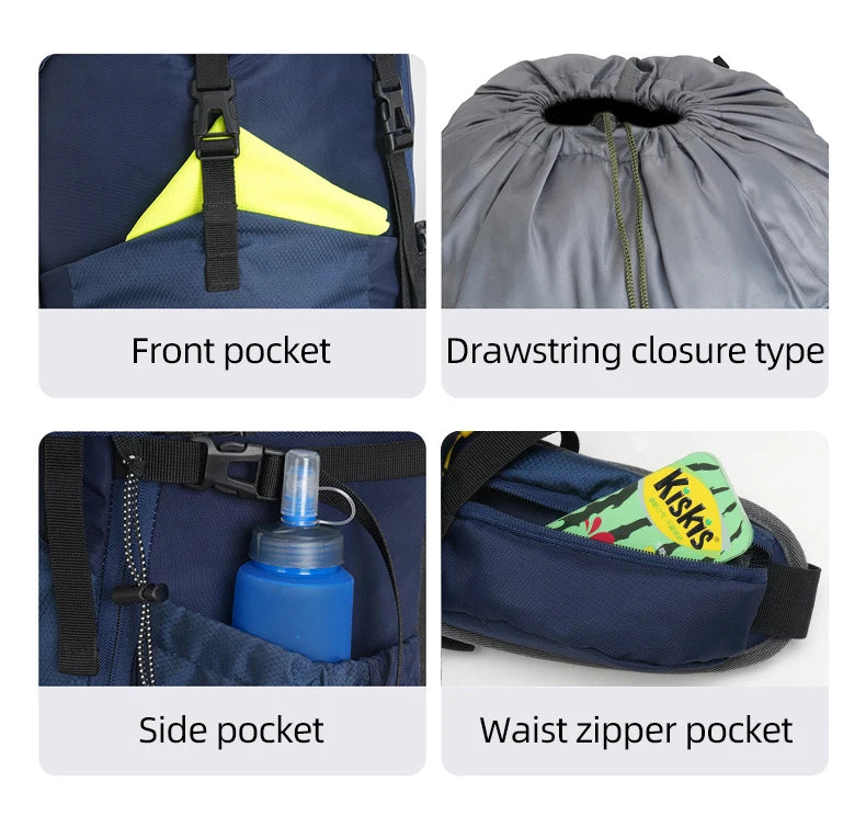 60l climbing camping backpack with rain cover and hydration compatibility, nylon - product image