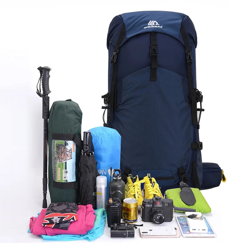 60l climbing camping backpack with rain cover and hydration compatibility, nylon - product image