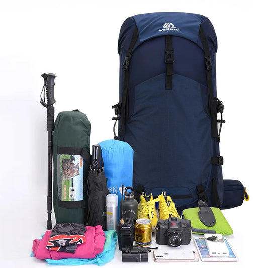 60l climbing camping backpack with rain cover and hydration compatibility, nylon - product image