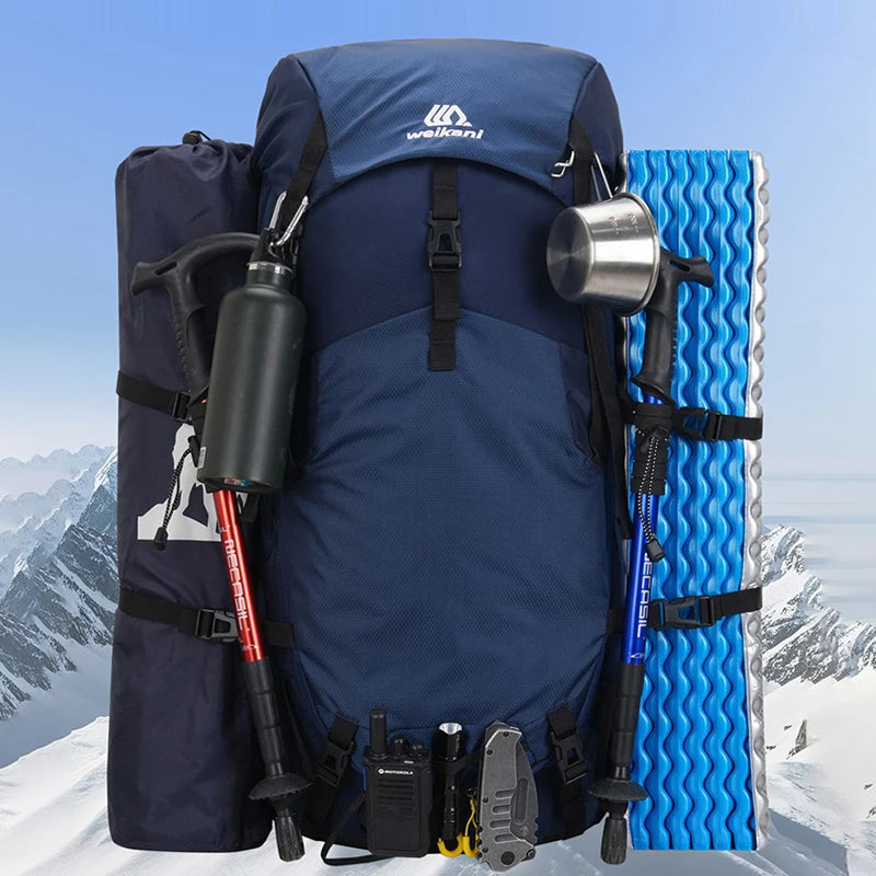 60l climbing camping backpack with rain cover and hydration compatibility, nylon - product image