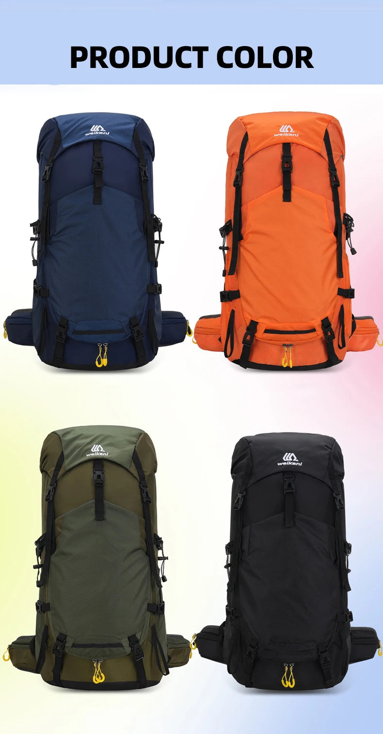 60l climbing camping backpack with rain cover and hydration compatibility, nylon - product image