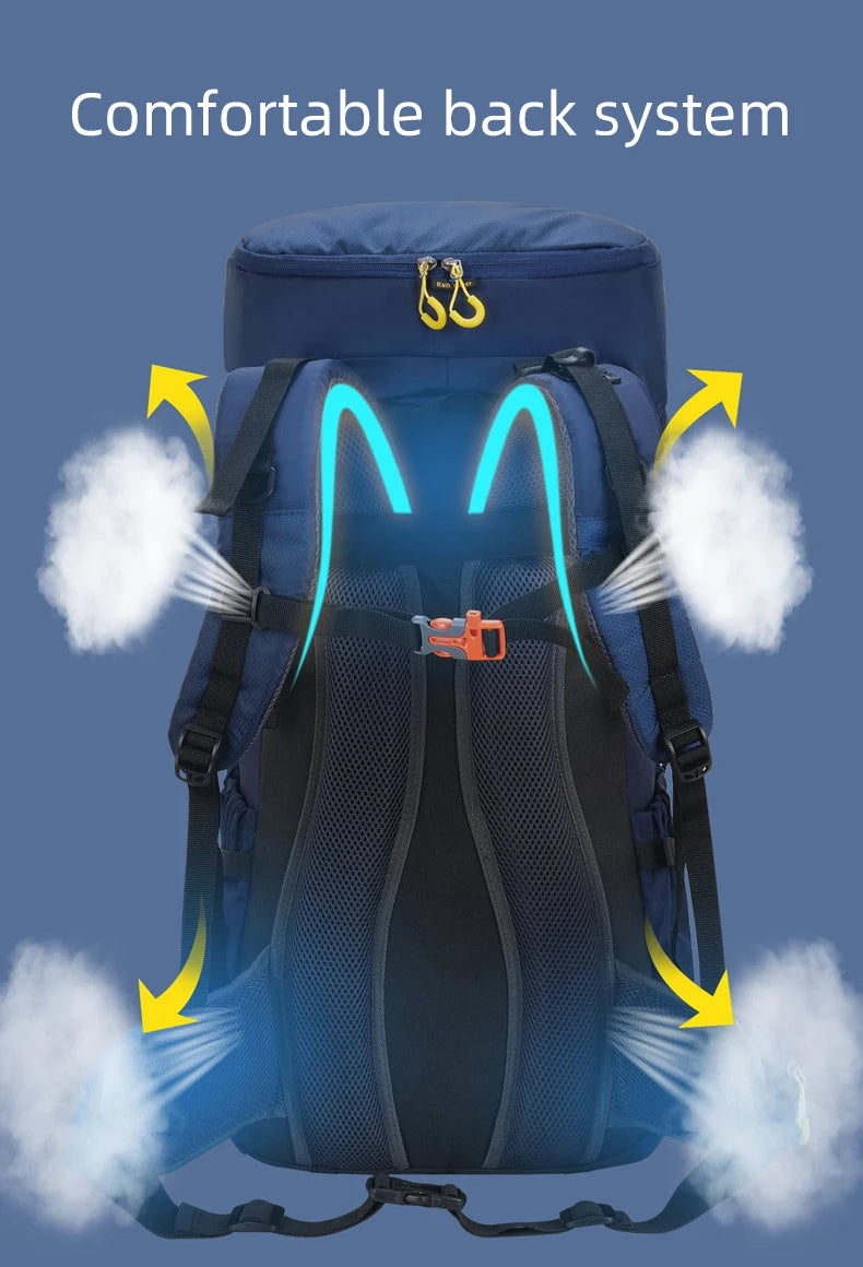 60l climbing camping backpack with rain cover and hydration compatibility, nylon - product image