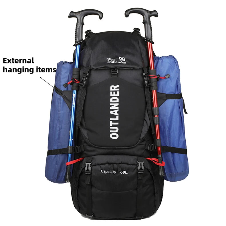 60l large capacity waterproof nylon camping backpack with rain cover - product image