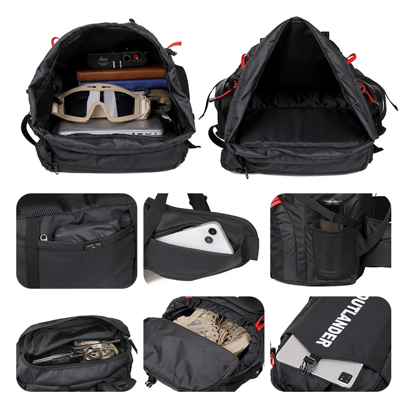 60l large capacity waterproof nylon camping backpack with rain cover - product image