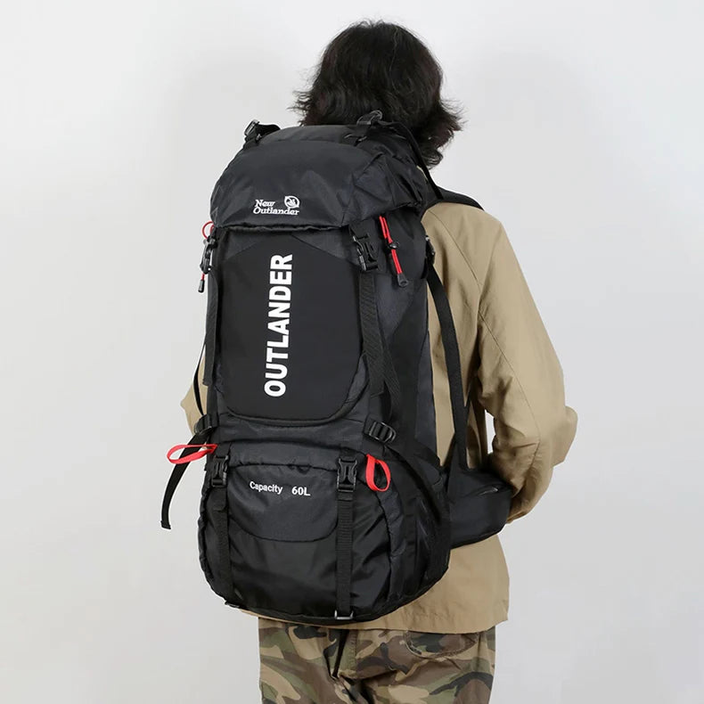 60l large capacity waterproof nylon camping backpack with rain cover - product image