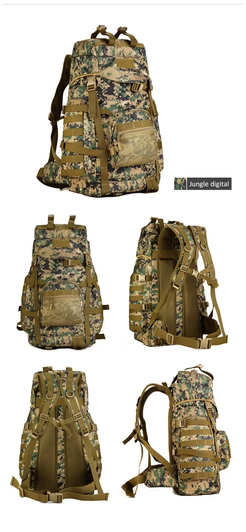 60l men's military tactical nylon backpack multifunctional outdoor rucksack - product image