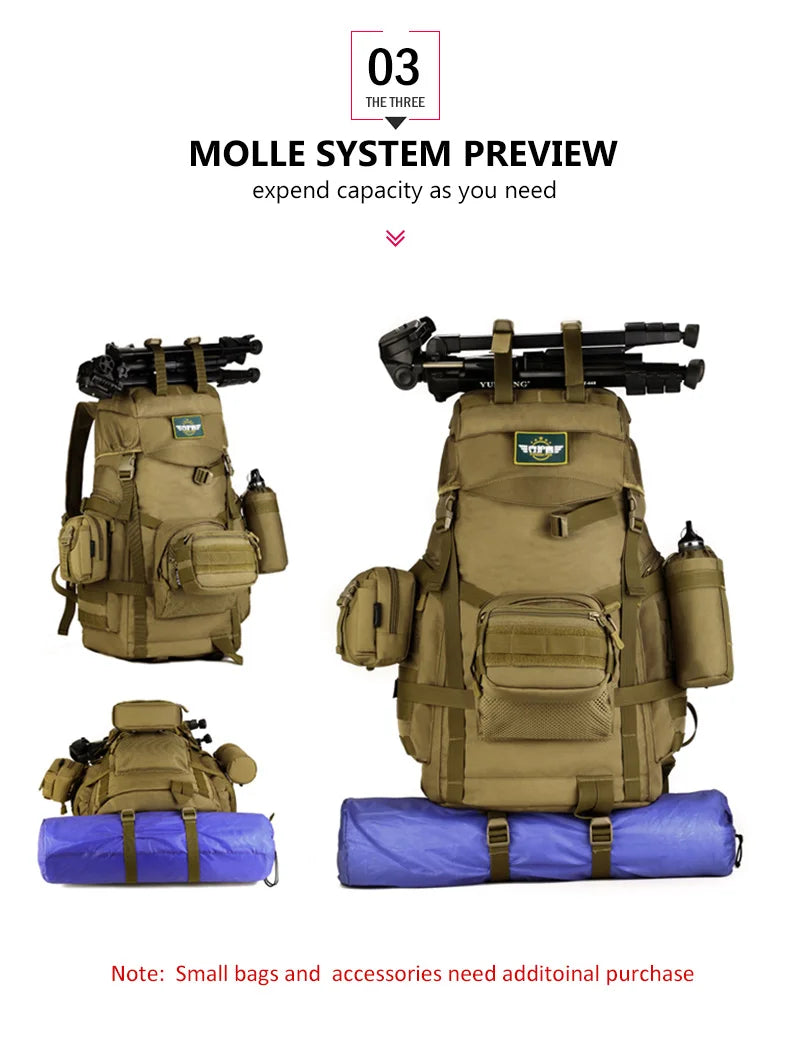 60l men's military tactical nylon backpack multifunctional outdoor rucksack - product image