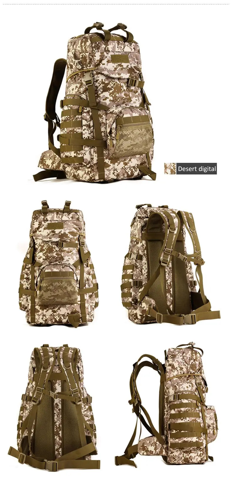 60l men's military tactical nylon backpack multifunctional outdoor rucksack - product image