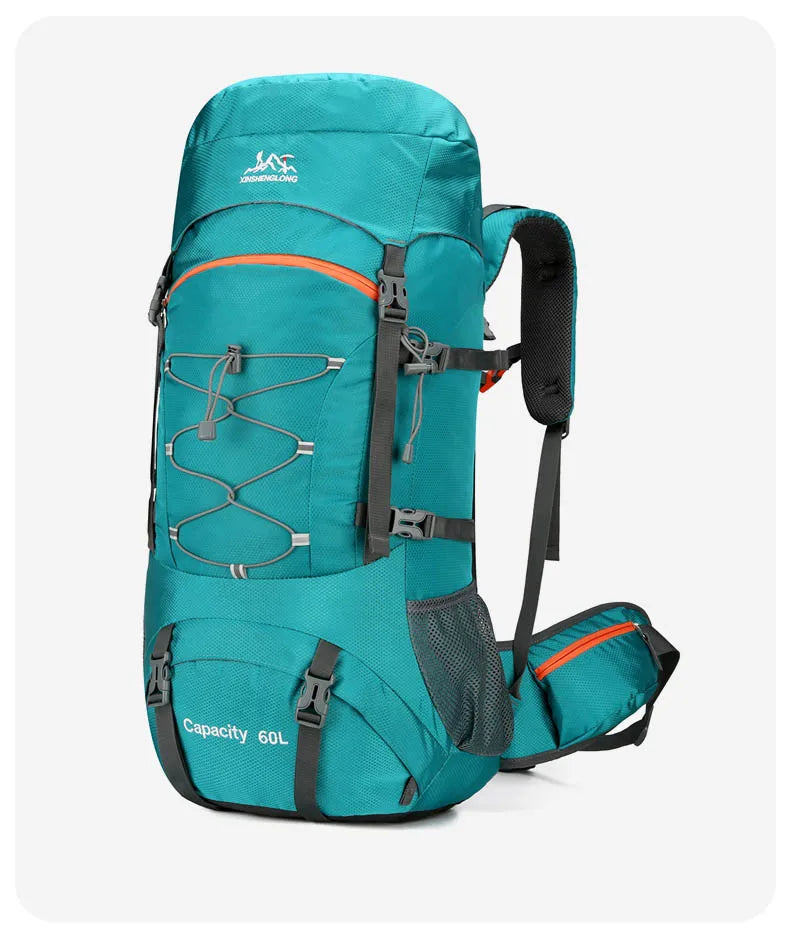 60l waterproof nylon travel camping hiking backpack with rain cover - product image