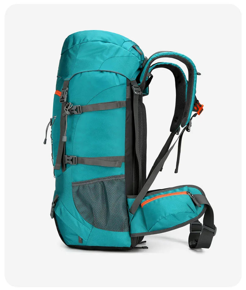 60l waterproof nylon travel camping hiking backpack with rain cover - product image