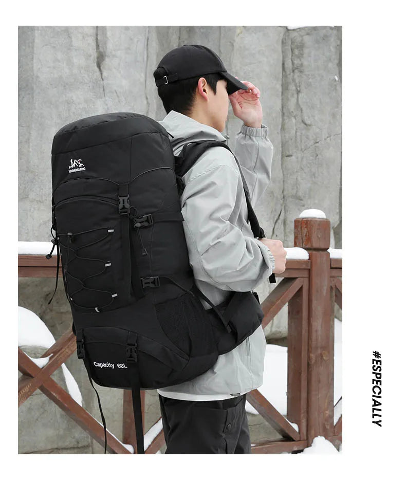 60l waterproof nylon travel camping hiking backpack with rain cover - product image