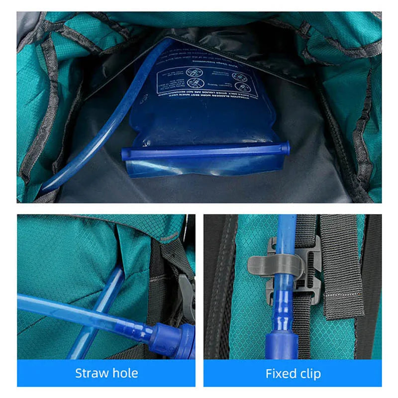 60l waterproof nylon travel camping hiking backpack with rain cover - product image
