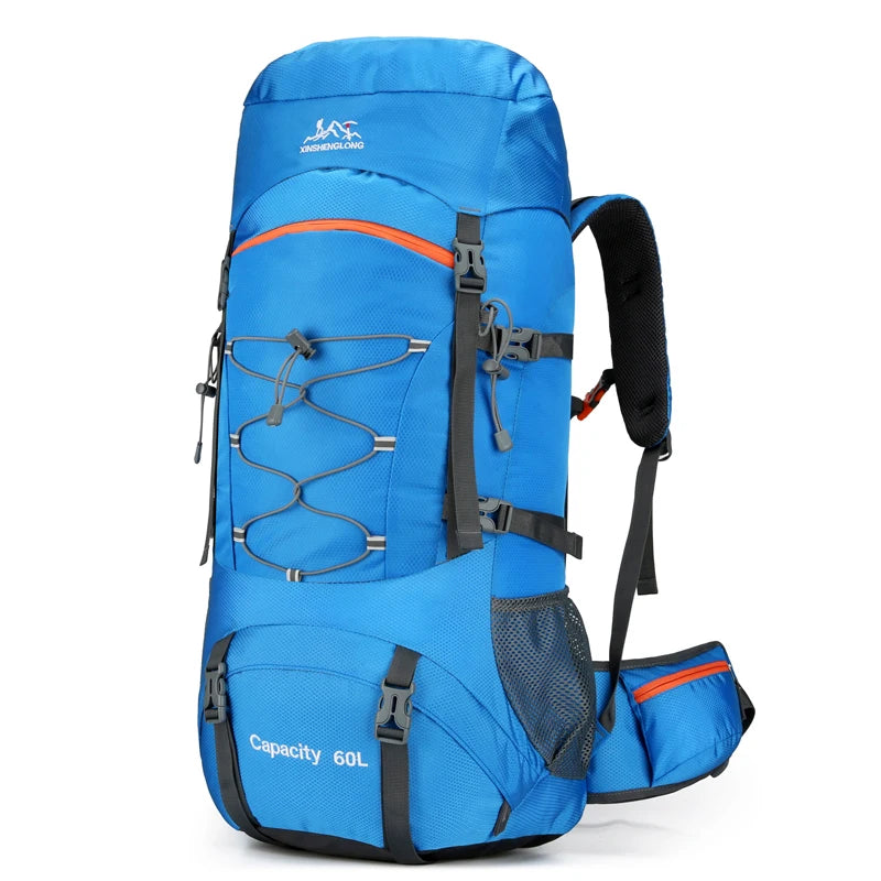 60l waterproof nylon travel camping hiking backpack with rain cover - product image