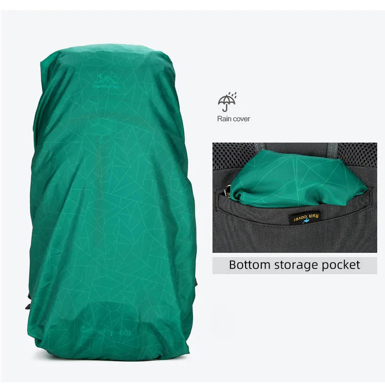 60l waterproof nylon travel camping hiking backpack with rain cover - product image