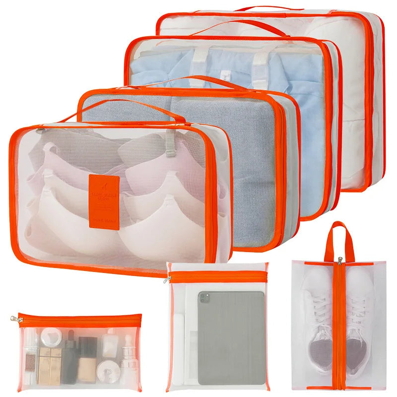 7-piece nylon travel organizer mesh packing cubes set for luggage storage - product image