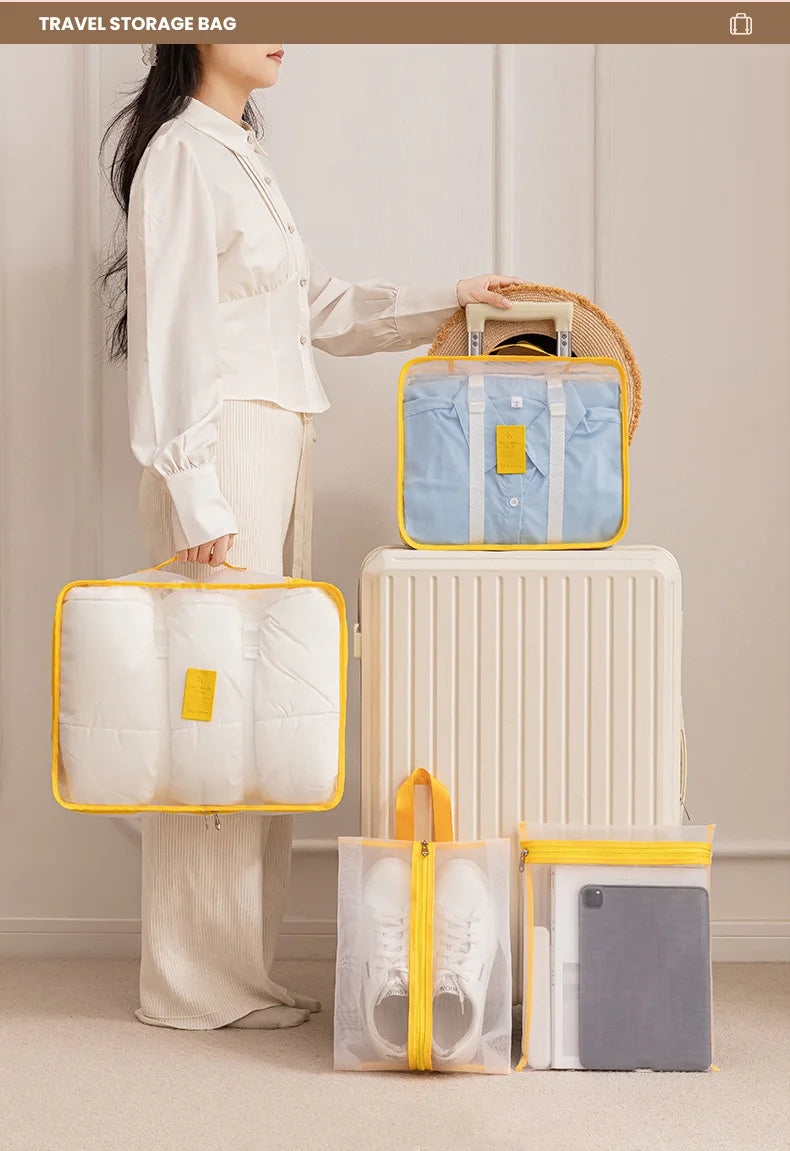 7-piece nylon travel organizer mesh packing cubes set for luggage storage - product image