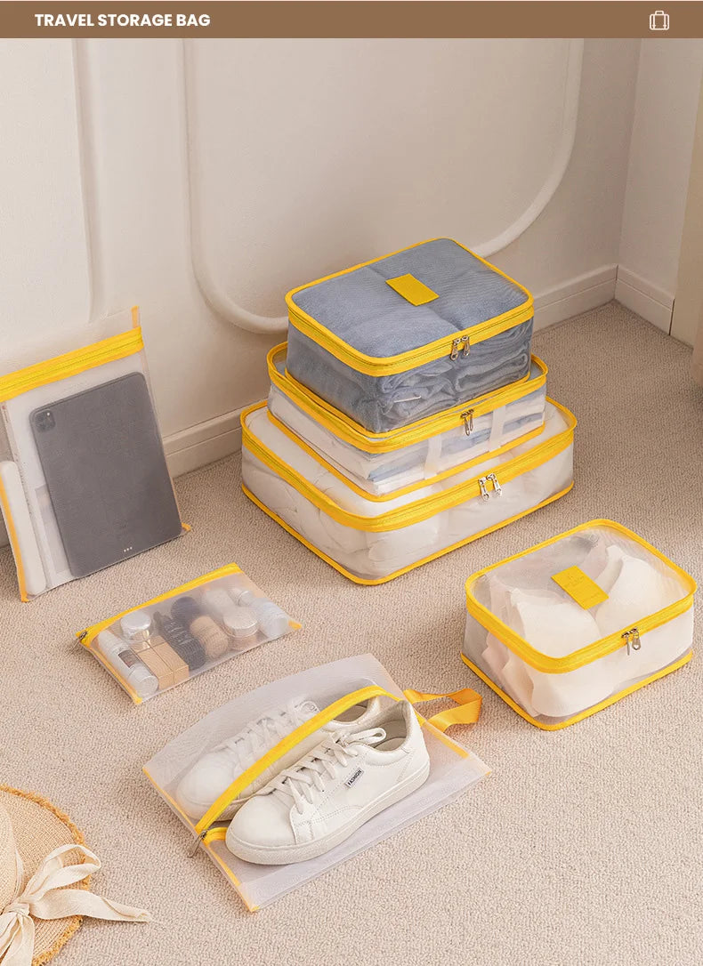 7-piece nylon travel organizer mesh packing cubes set for luggage storage - product image