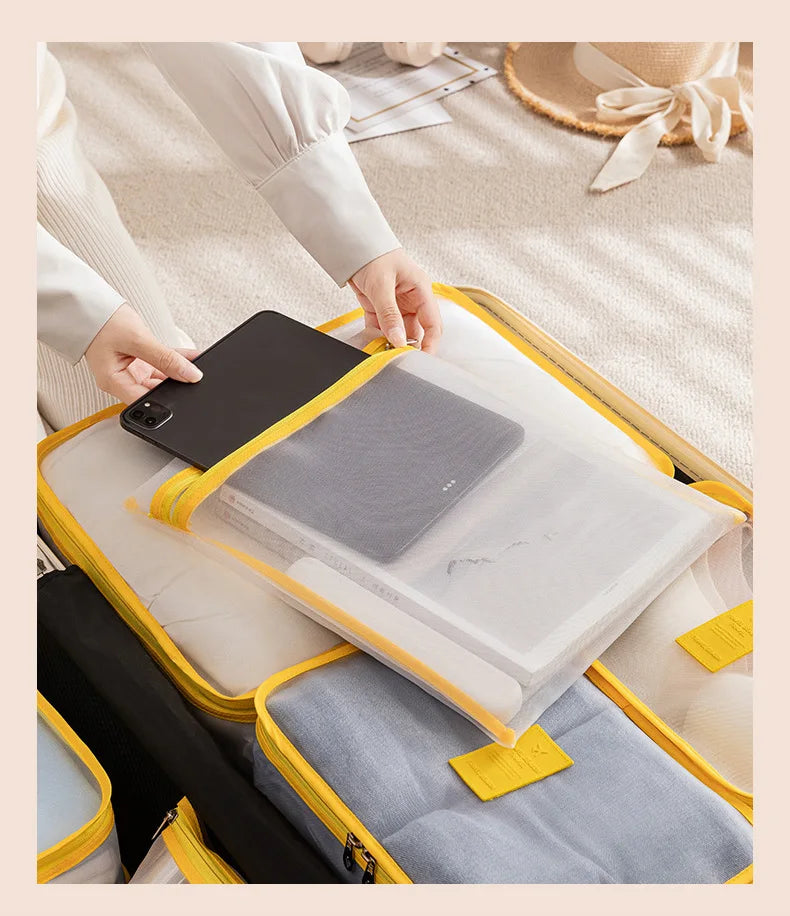 7-piece nylon travel organizer mesh packing cubes set for luggage storage - product image